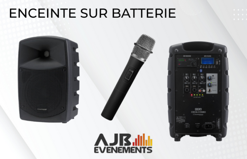 Location l’enceinte sur batterie Audiophony CR-80 pour vos sonorisations extérieures : idéale pour cocktails, apéritifs, cérémonies, discours et événements  avec micro sans fil inclus.