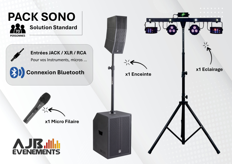 Location pack sono soirée à Roanne, sono amplifiée professionnelle avec éclairage pour événements jusqu’à 70 personnes