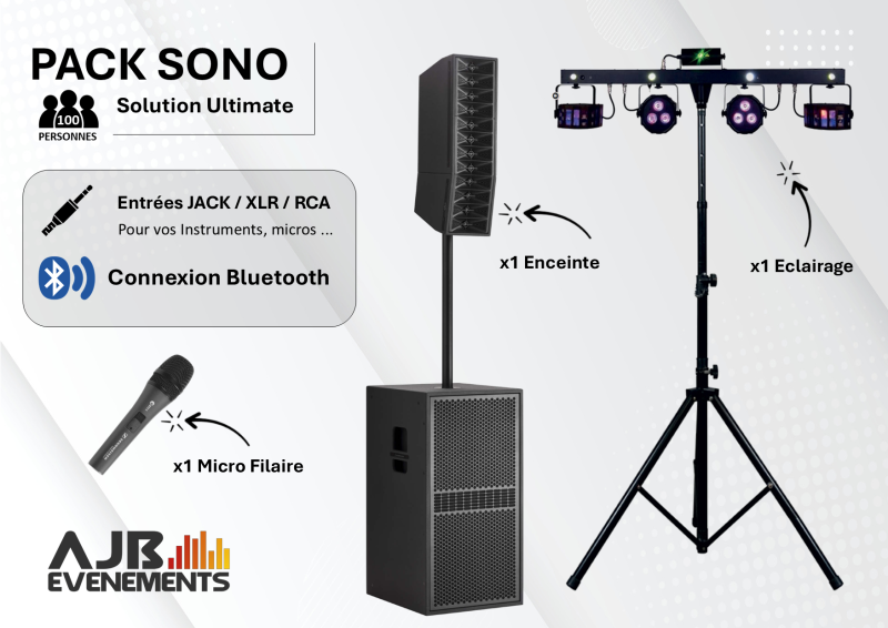 Location pack sono puissant à Roanne avec enceinte professionnelle, micro et éclairage pour événements jusqu’à 100 personnes